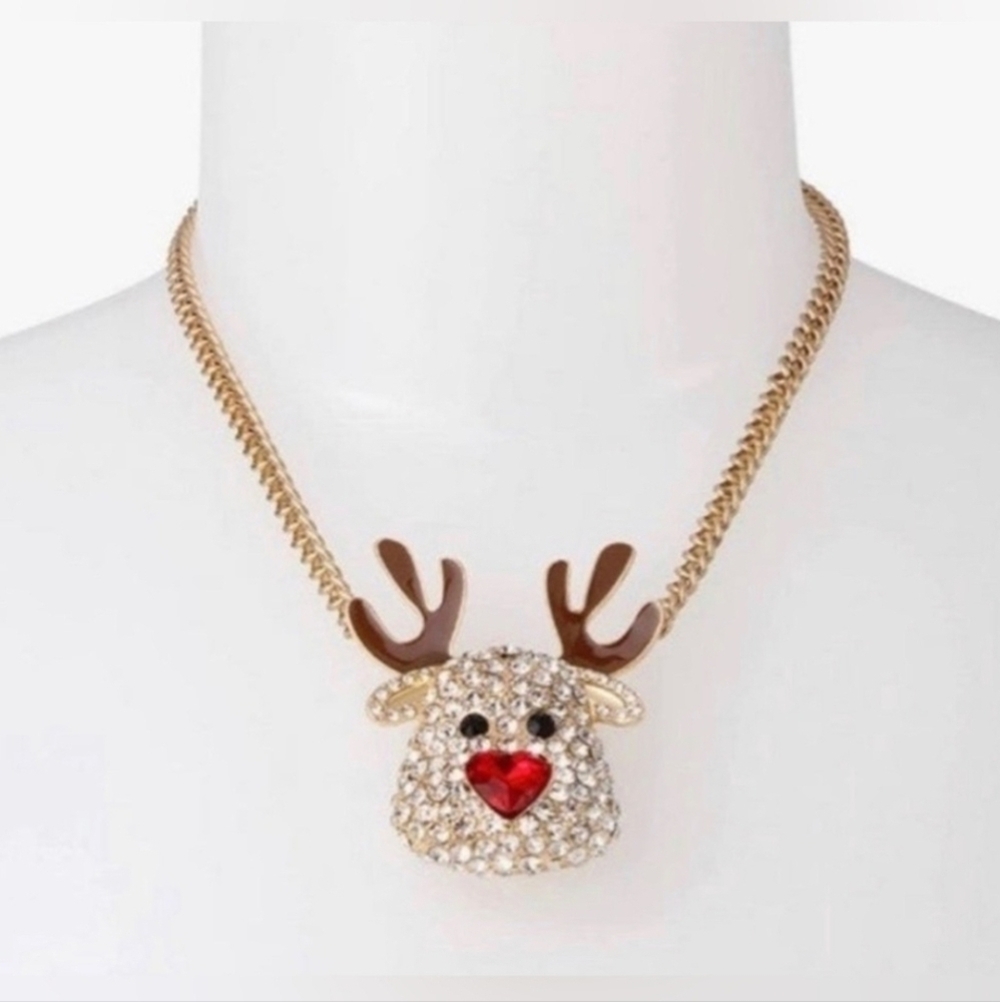 💛▪️Betsey Johnson ▪️ Gold Crystal  Reindeer Pendant Necklace